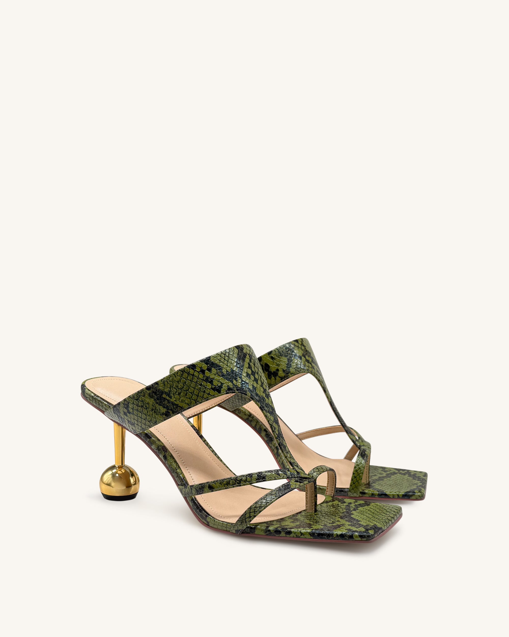 Cora Snakeskin Heeled Flip Flops - Green