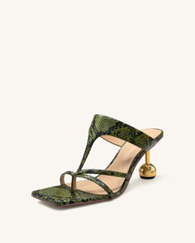 Cora Snakeskin Heeled Flip Flops - Green
