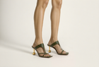 Cora Snakeskin Heeled Flip Flops - Green