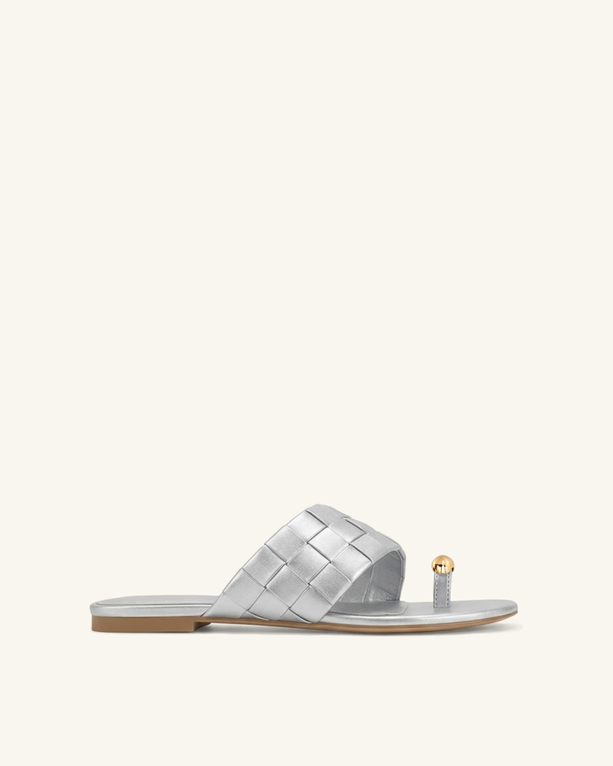 Ava Woven Toe Sandals - Metallic Silve