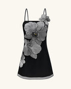 Orchid Appliqué Mini Dress - Black/Silver