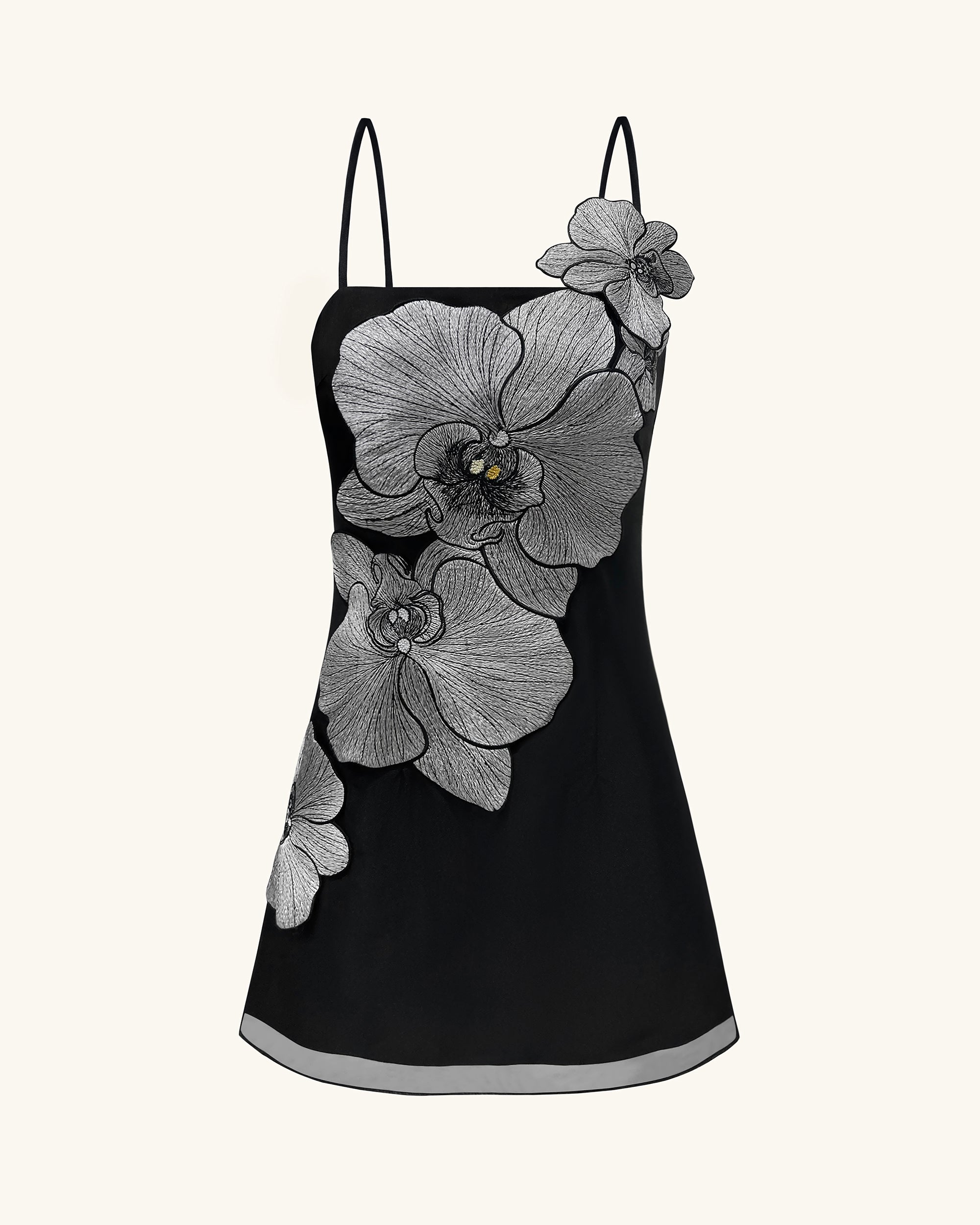 Orchid Appliqué Mini Dress - Black/Silver