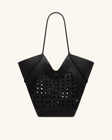 Maribel Woven Panel Tote Bag - Black