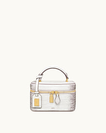 Cleo Box Shape Top Handle Bag - White Croc
