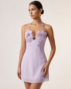 Flower Embroidered Mini Dress - Light Purple