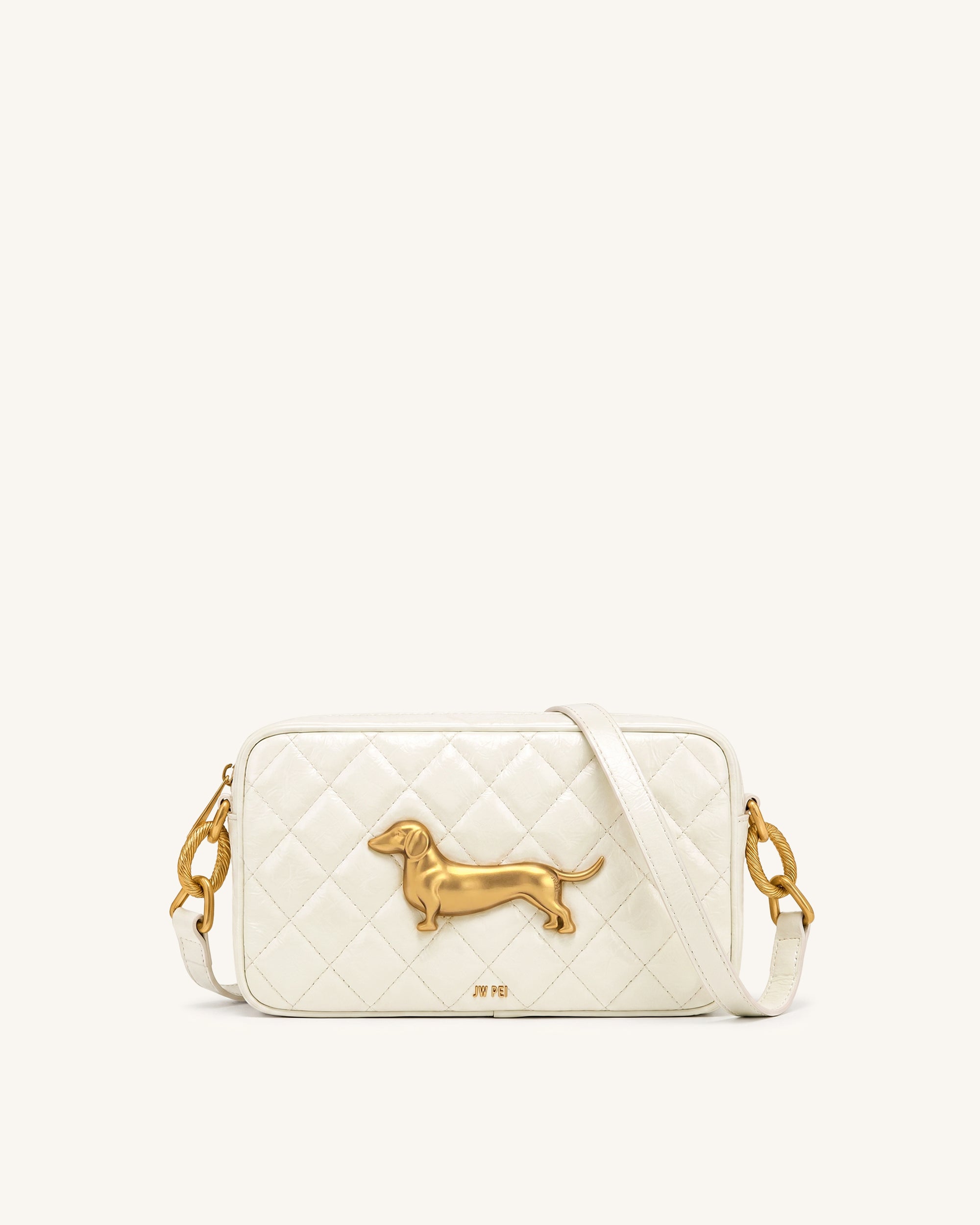 Riley Dachshund Quilted Shoulder Bag - Pearl White