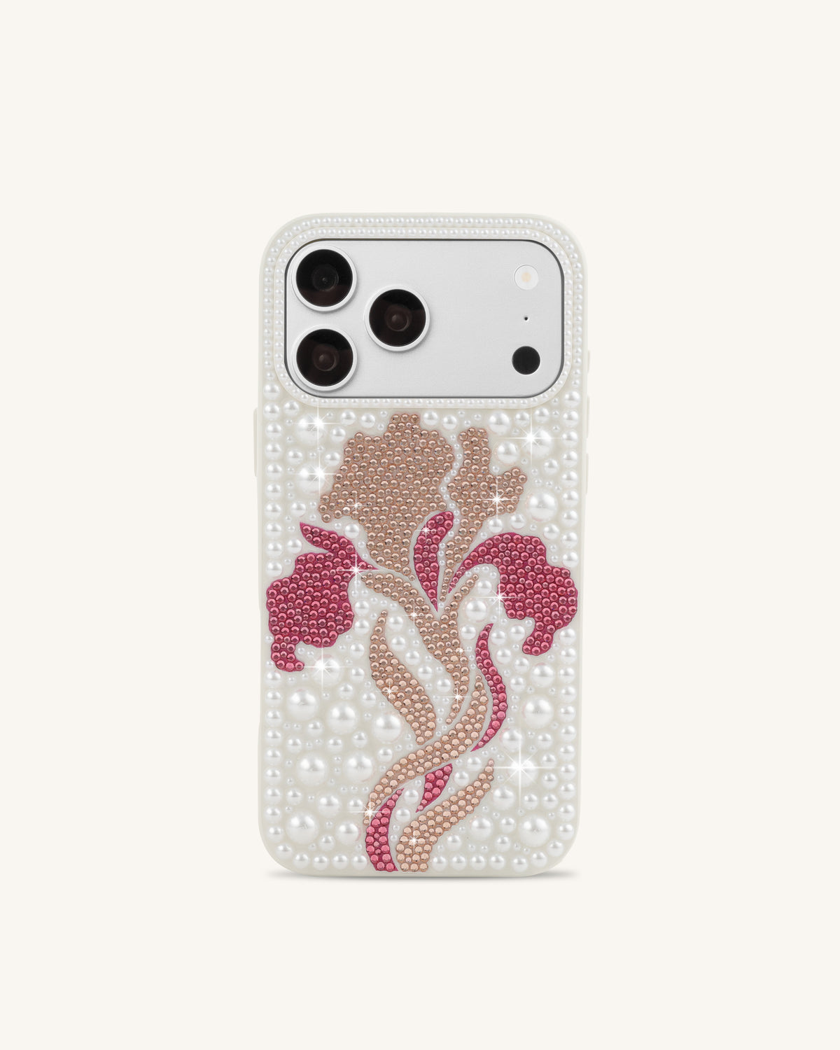 Floral Pearl Artificial Crystal Phone Case - White