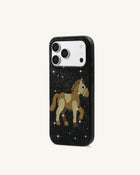 Golden Horse Artificial Crystal Phone Case - Black