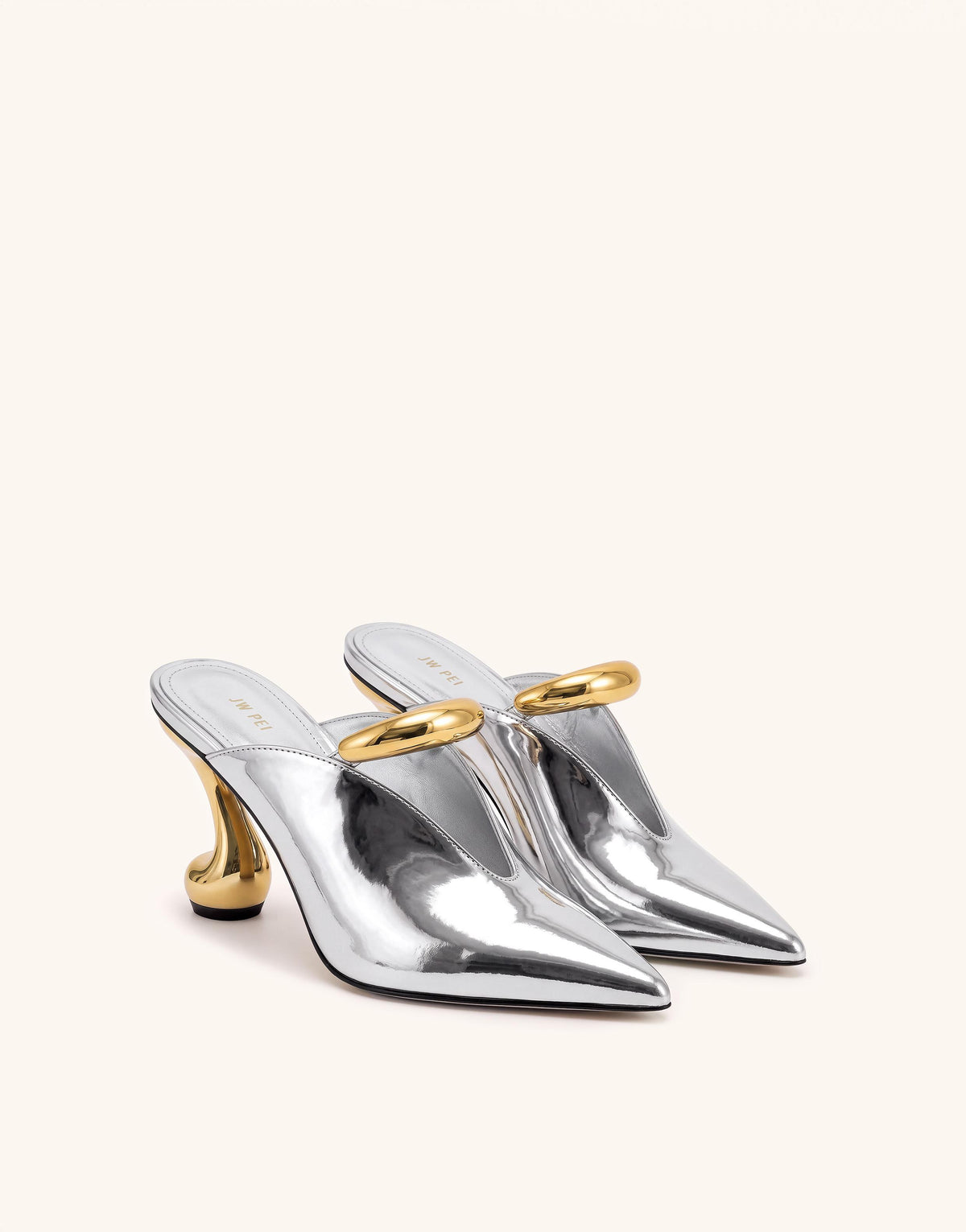 Helena Pierced Pointed-Toe Mules - Metallic Silver