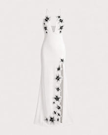 Flower Embroidered Cutout Halter Maxi Dress - White