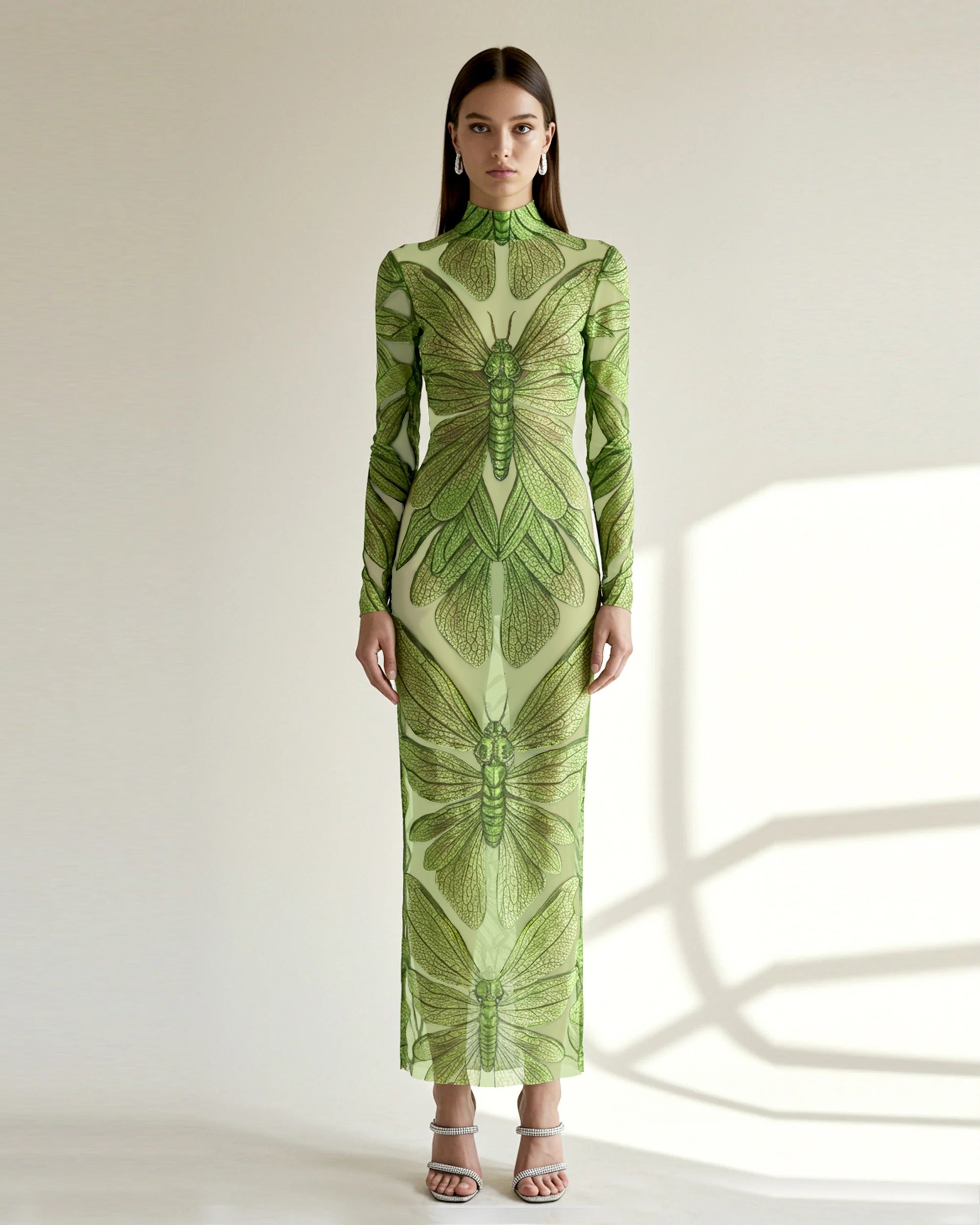 Emerald Dragonfly Sheer Mesh Gown - Green | JW PEI