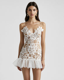 Floral Sling Mini Dress - White