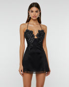 Flower Embroidered Mini Dress - Black