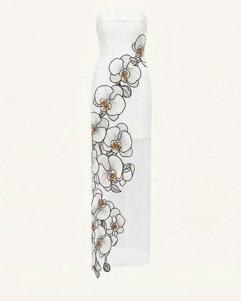 Orchid Embroidered Dress - White
