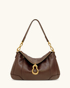 Jayla Metal Pendant Embellished Shoulder Bag - Dark Brown