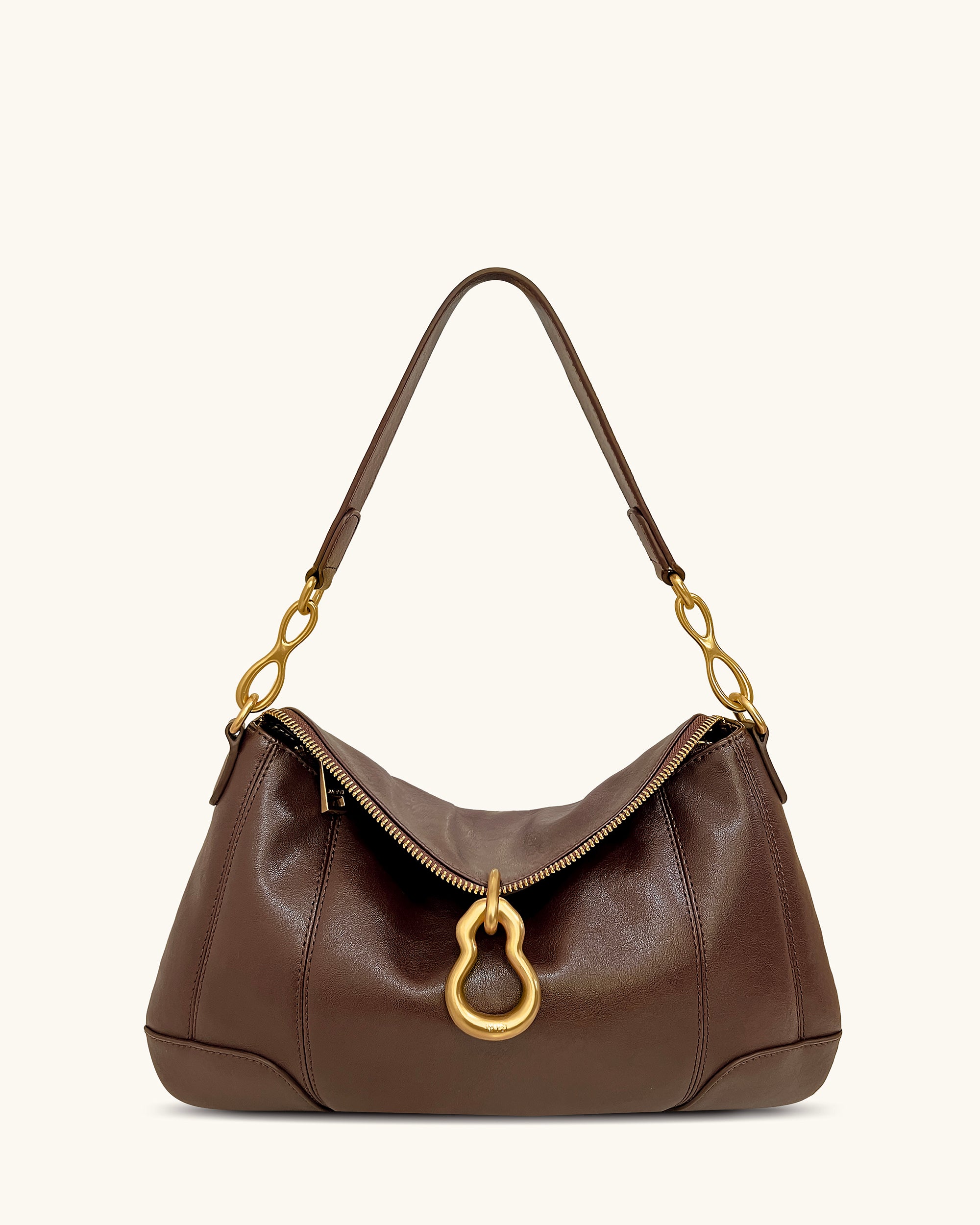 Jayla Metal Pendant Embellished Shoulder Bag - Dark Brown