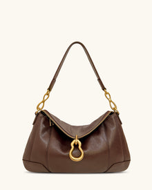 Jayla Metal Pendant Embellished Shoulder Bag - Dark Brown
