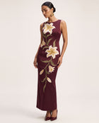 Lily Floral Print Sleeveless Column Maxi Dress - Burgundy