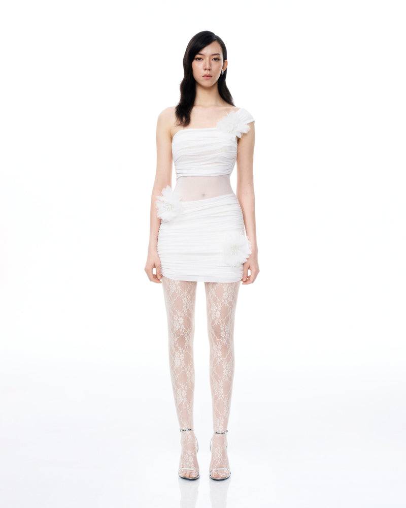 Isidore 3D Floral Wrinkles Mini Dress - White