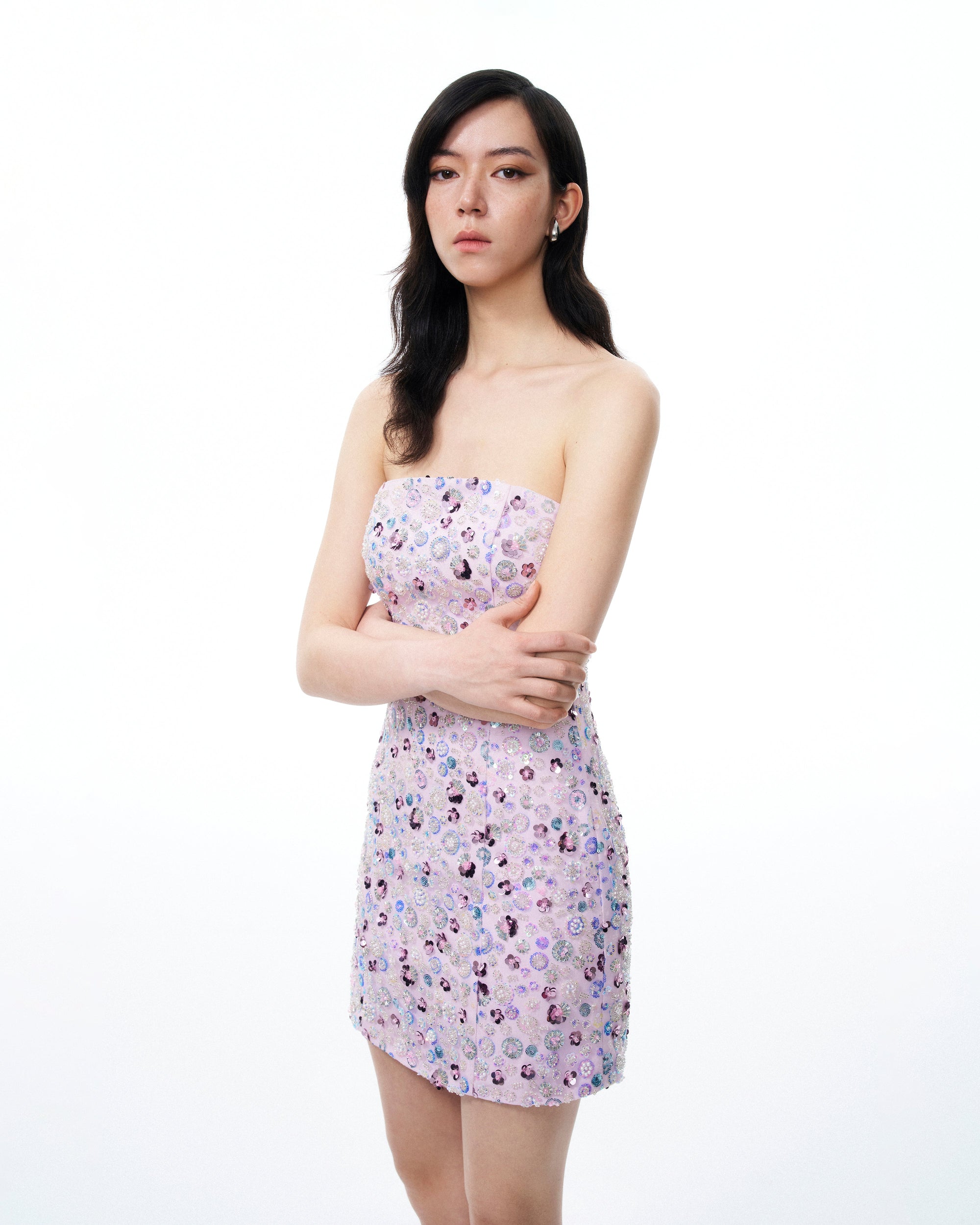 Esme Floral Sequin Embroidered Mini Dress - Purple Esme Floral Sequin Embroidered Mini Dress - Purple