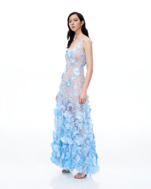 Clementine 3D Floral Embroidered Dress - Blue