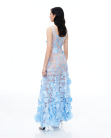 Clementine 3D Floral Embroidered Dress - Blue