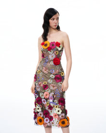 Isolde 3D Floral Embroidered Maxi Dress - Black Multi