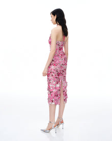Fiora Halter Neck Floral Embroidered Maxi Dress - Rose Red