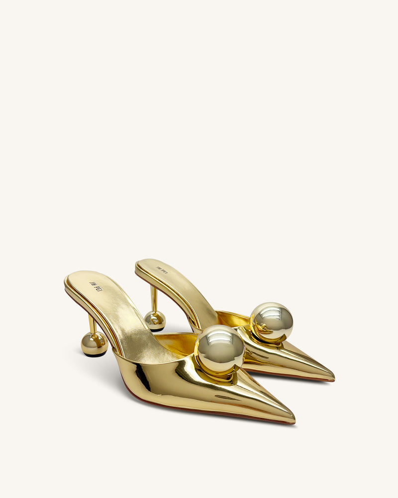 Sofia Sphere Heel Mules - Gold