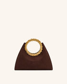 Amiya Leaf Handle Faux Suede Sculpture Bag - Mocha Brown
