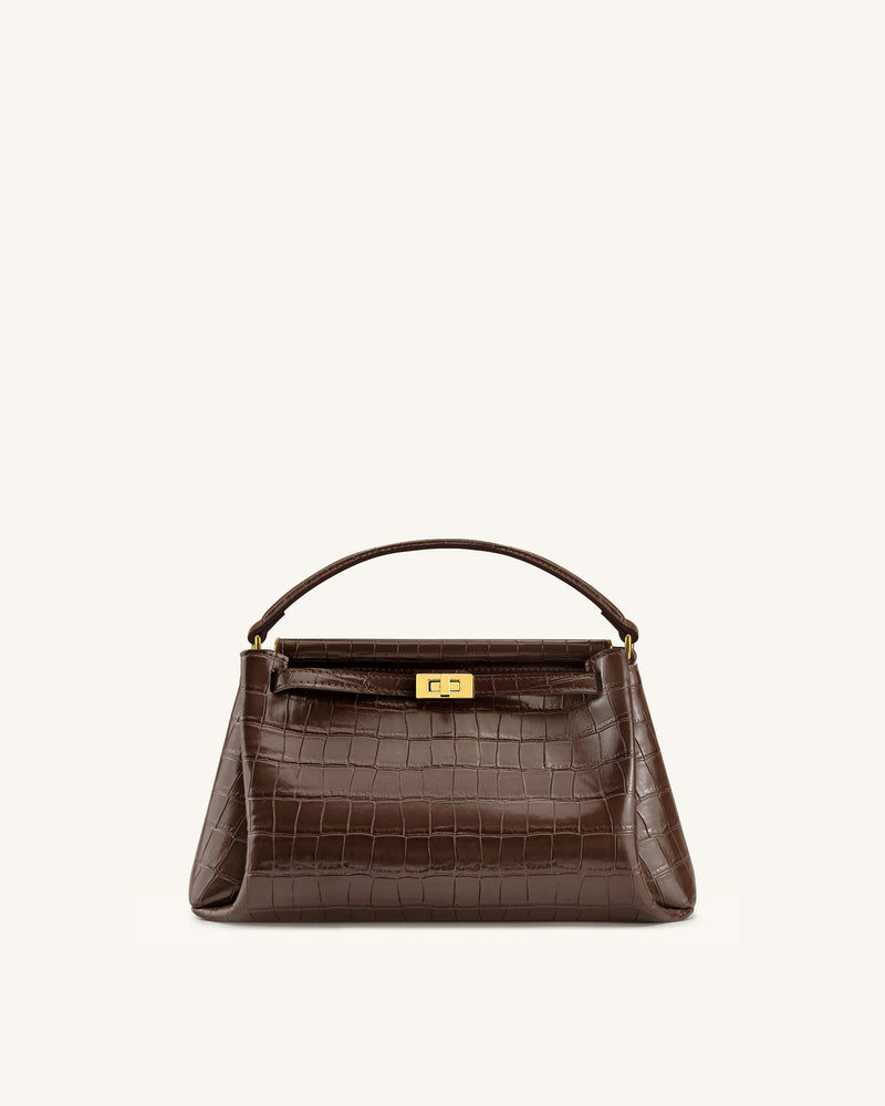 Carmen Top Handle Bag - Dark Brown Croc