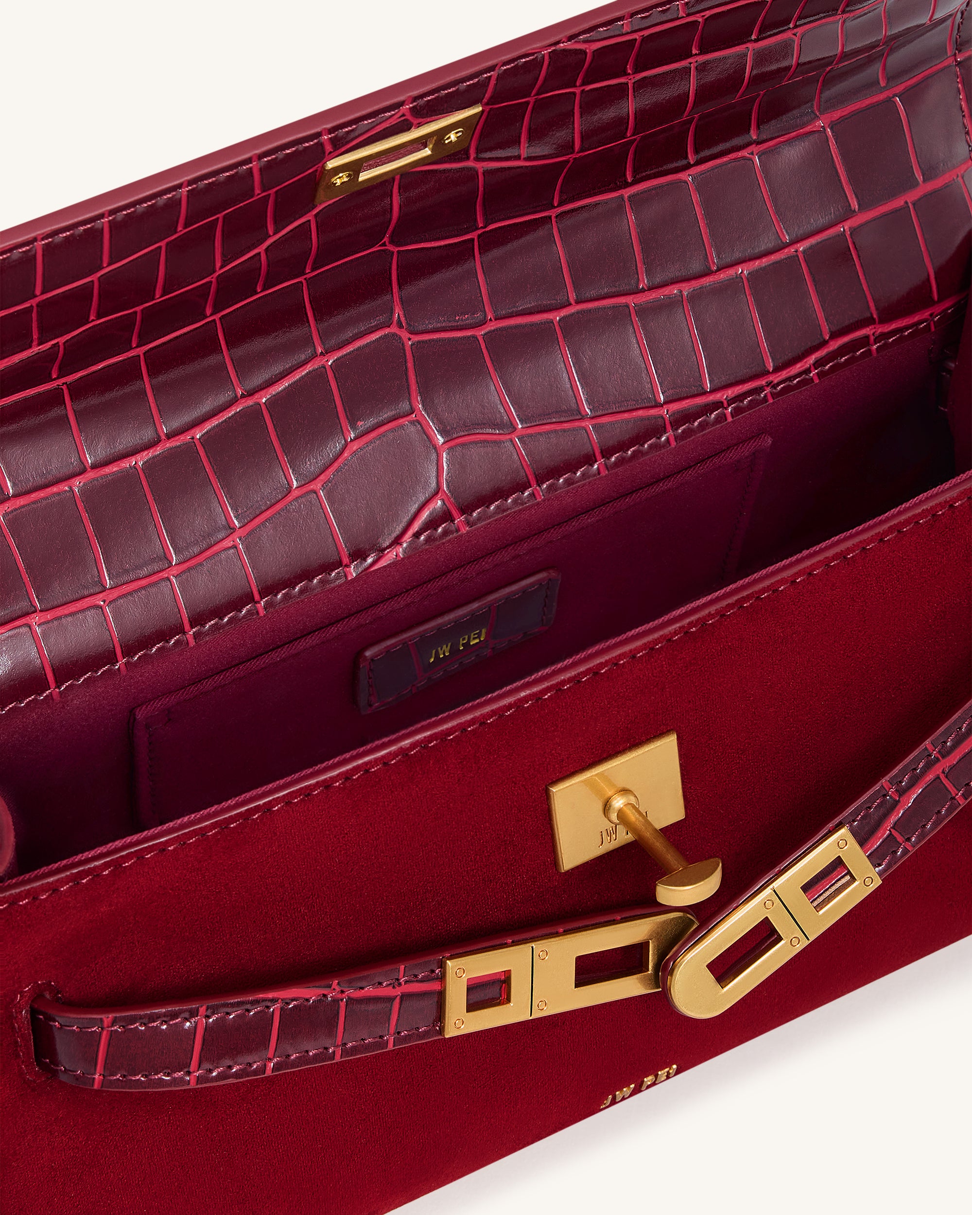 Noor Faux Suede Top Handle Bag - Red