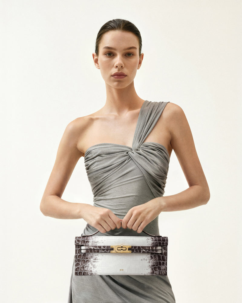 Bria Structured Top Handle Bag - White Croc