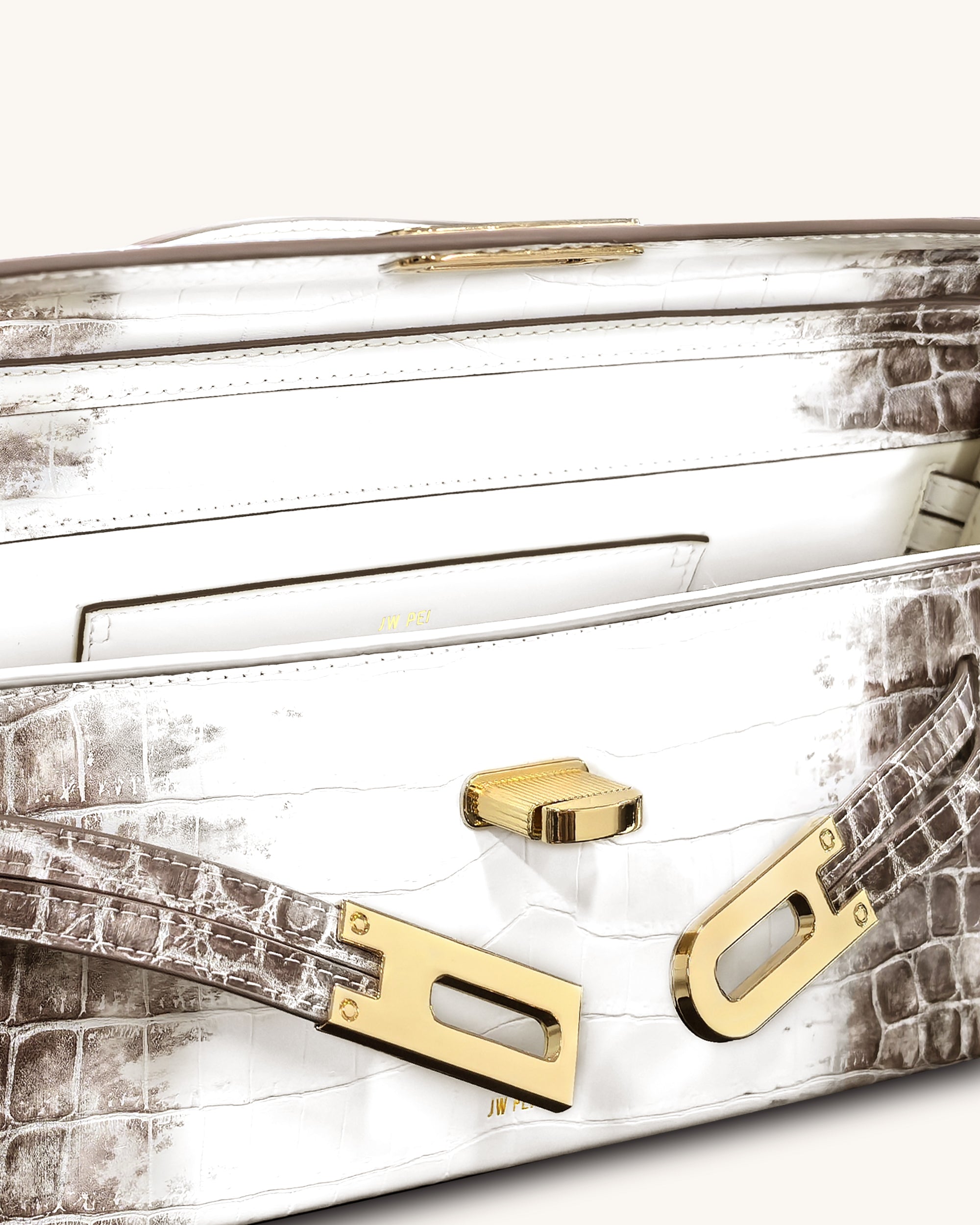 Bria Structured Top Handle Bag - White Croc