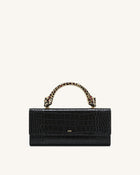 Maya Leopard-Shaped Hardware Handle Top Handle Bag - Black Croc