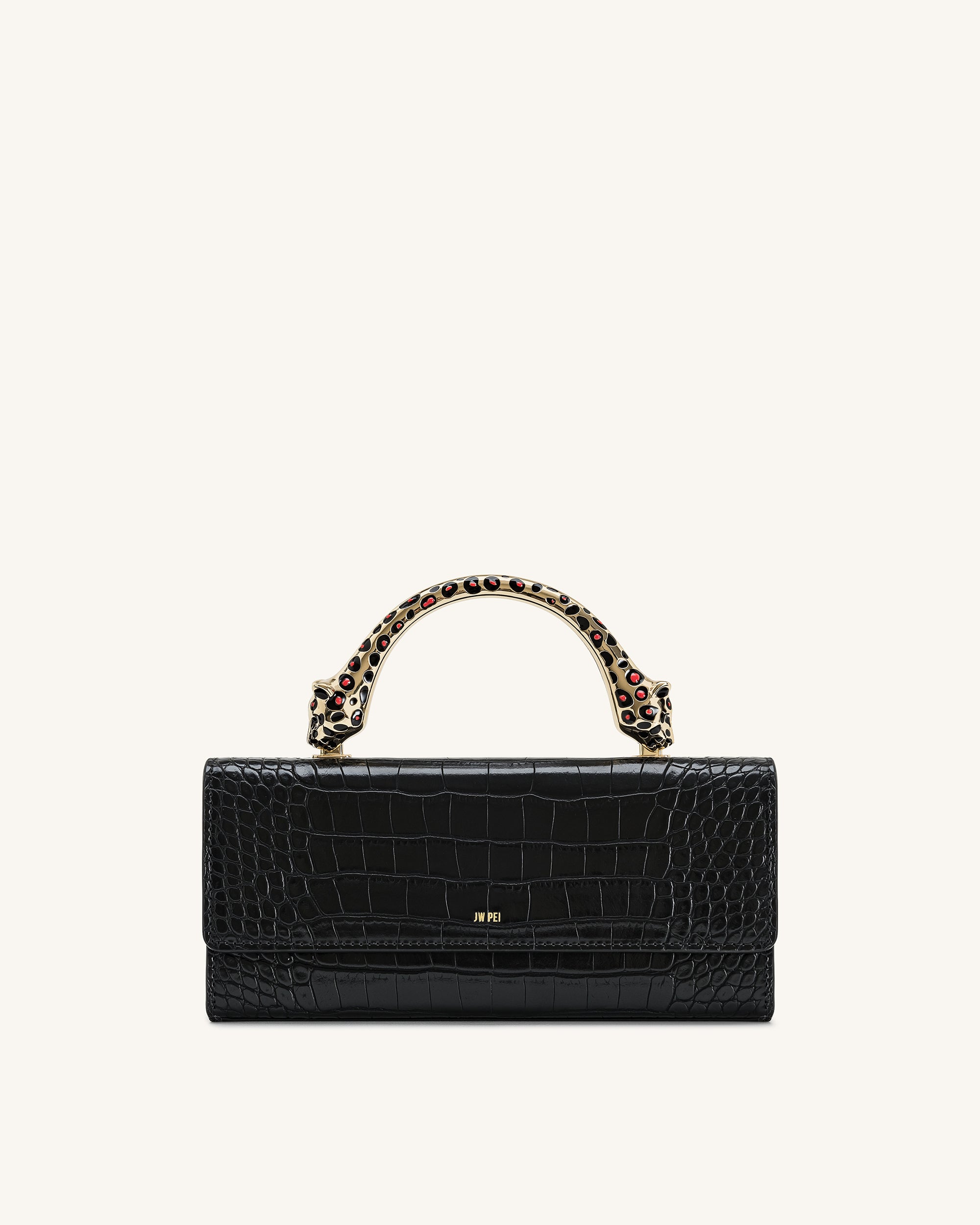 Maya Leopard-Shaped Hardware Handle Top Handle Bag - Black Croc