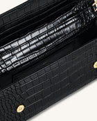 Maya Leopard-Shaped Hardware Handle Top Handle Bag - Black Croc