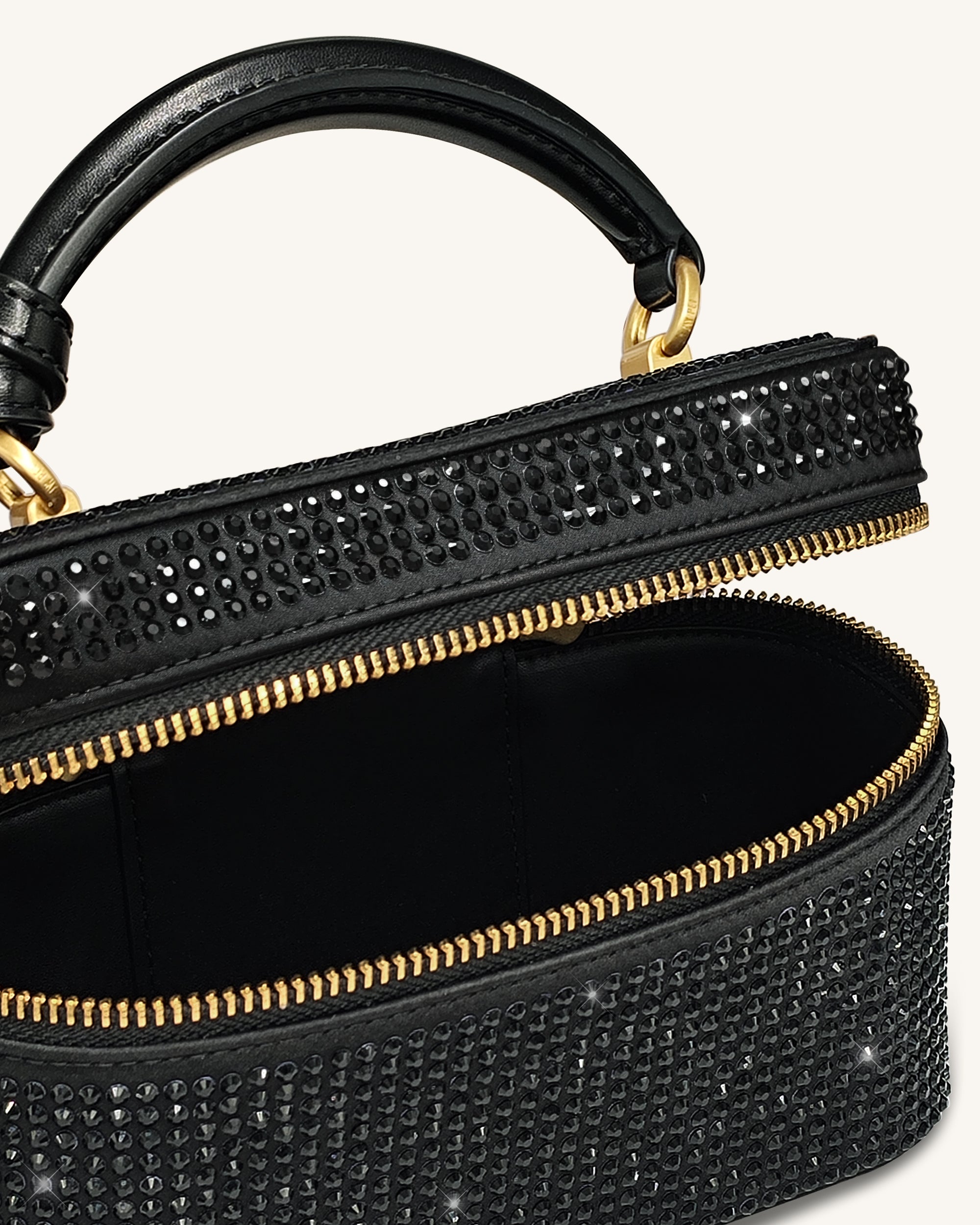 Cleo Artificial Crystal Box Shape Top Handle Bag - Black