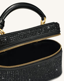 Cleo Artificial Crystal Box Shape Top Handle Bag - Black