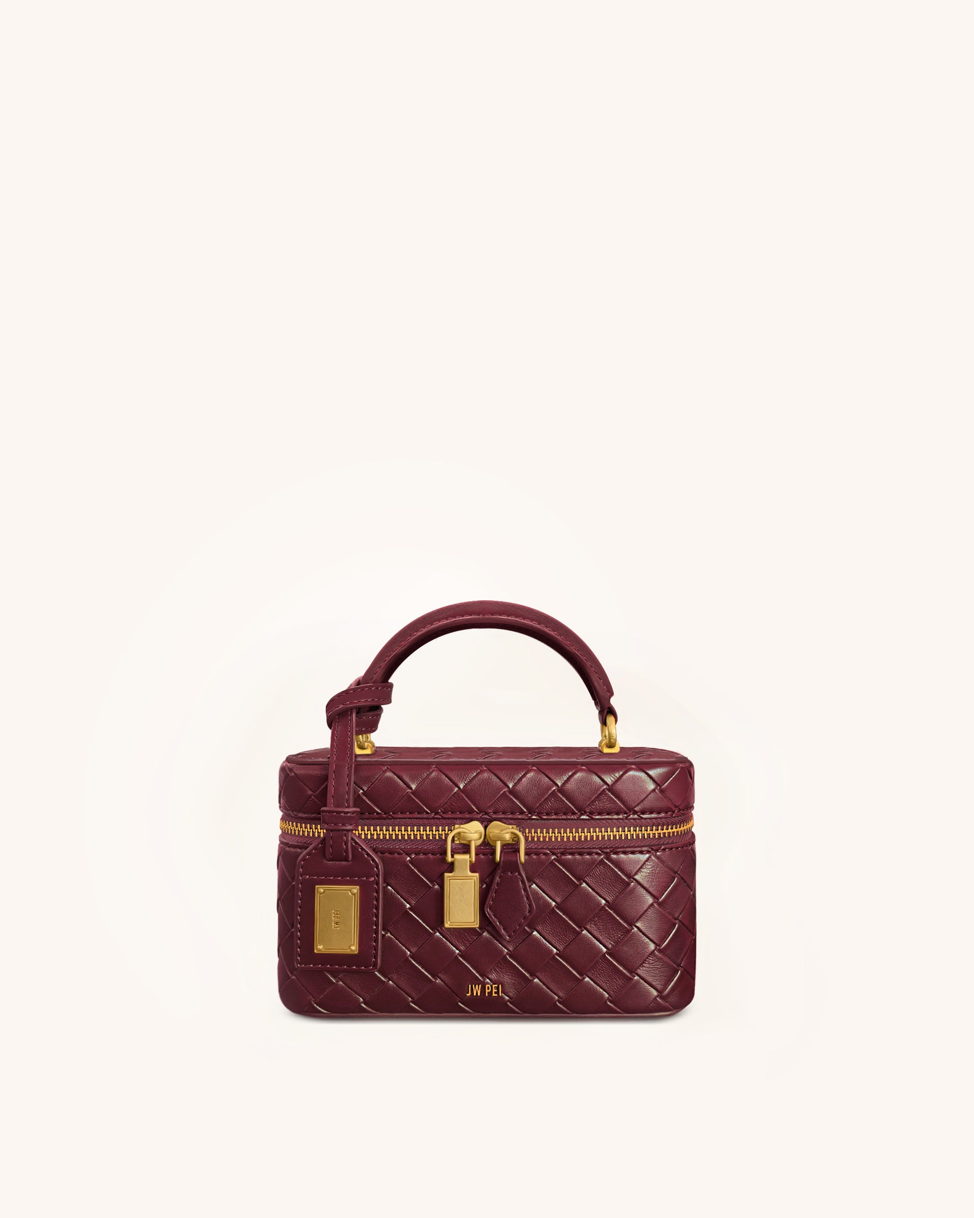 Cleo Woven Texture Box Shape Top Handle Bag - Claret