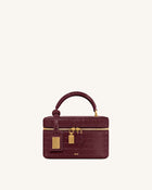 Cleo Box Shape Top Handle Bag - Claret Croc