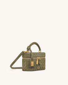 Cleo Woven Texture Box Shape Top Handle Bag - Olive Green