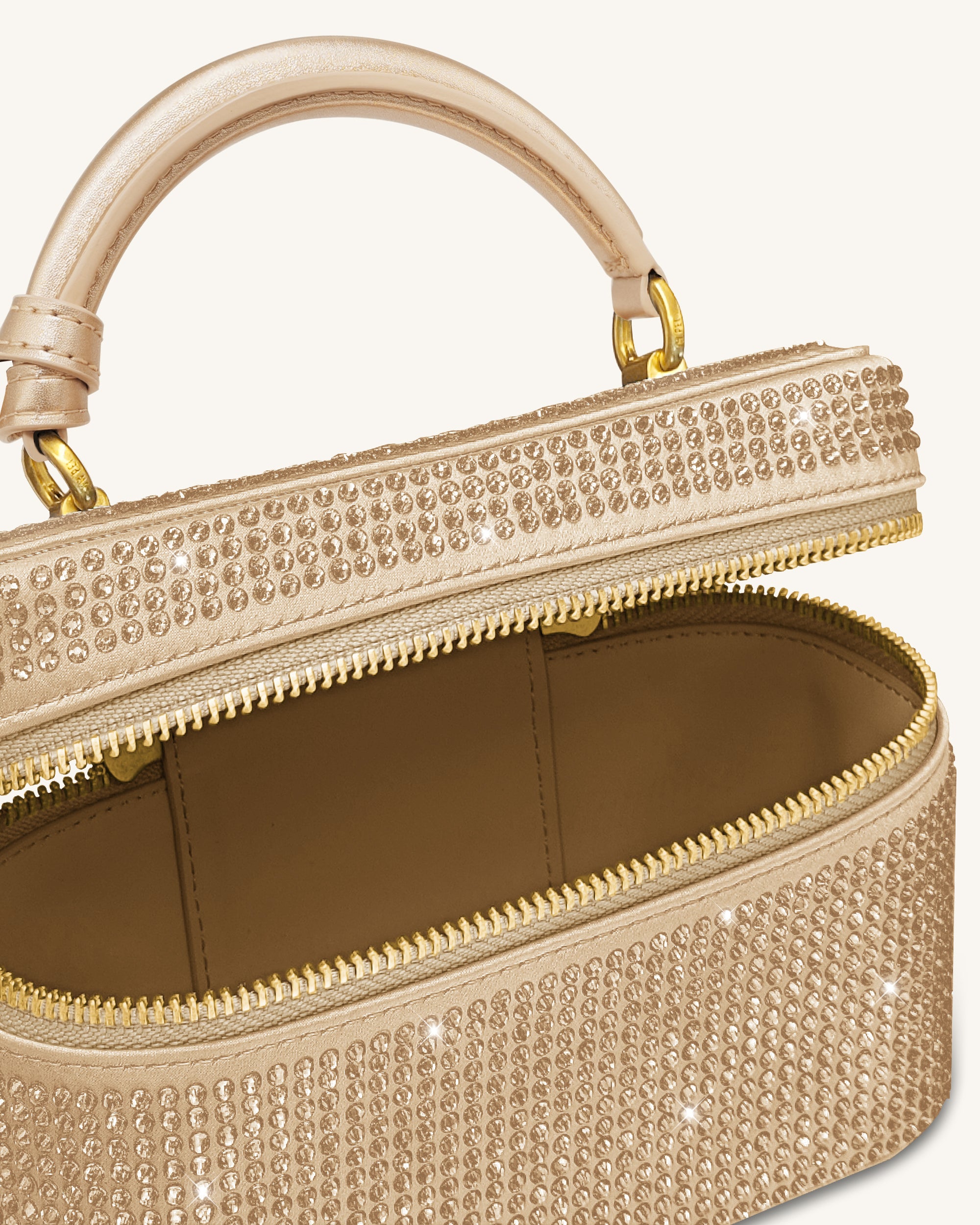 Cleo Artificial Crystal Box Shape Top Handle Bag - Champagne