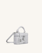 Cleo Faux Ostrich Texture Box Shape Top Handle Bag - Silver
