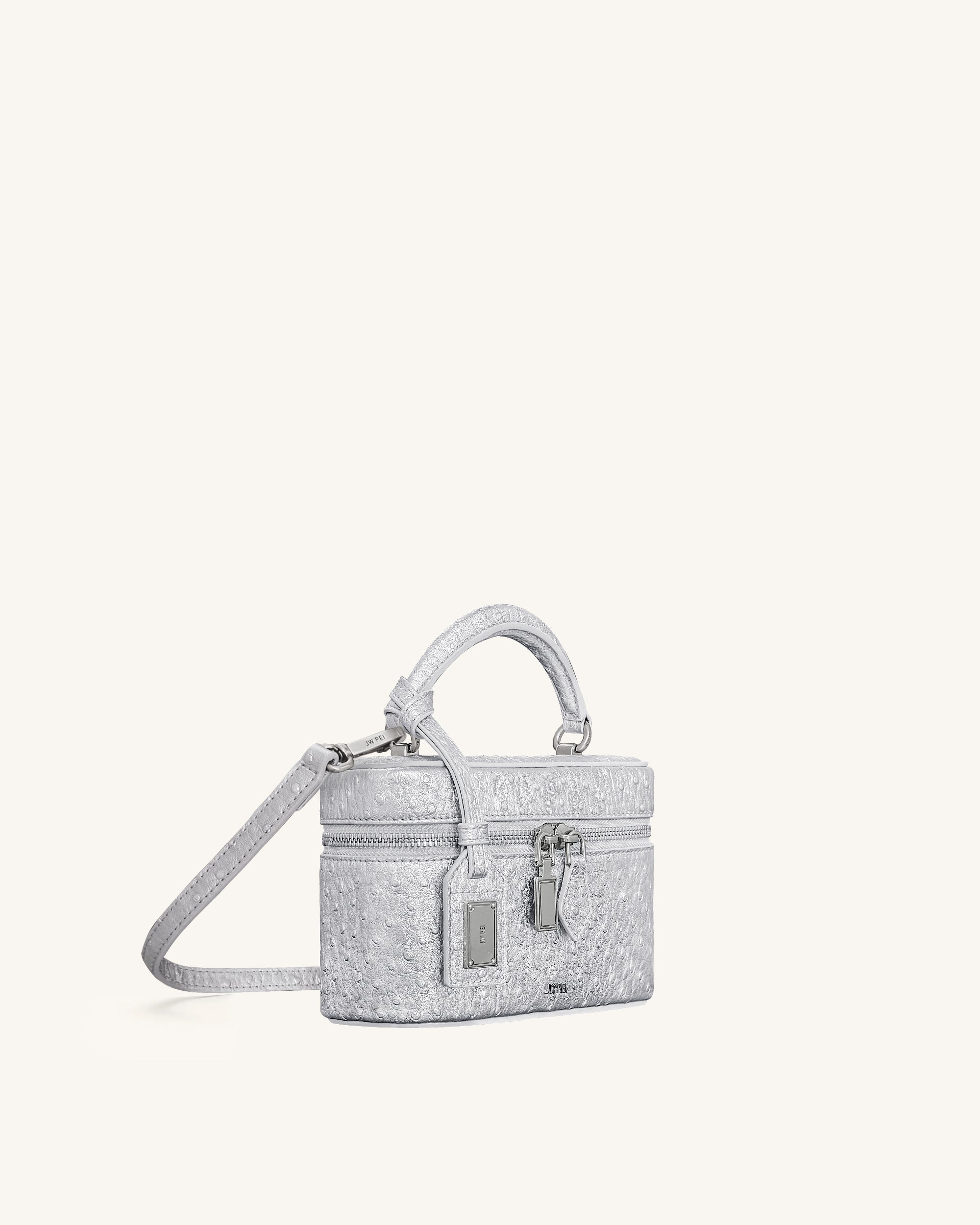 Cleo Faux Ostrich Texture Box Shape Top Handle Bag - Silver