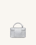 Cleo Faux Ostrich Texture Box Shape Top Handle Bag - Silver