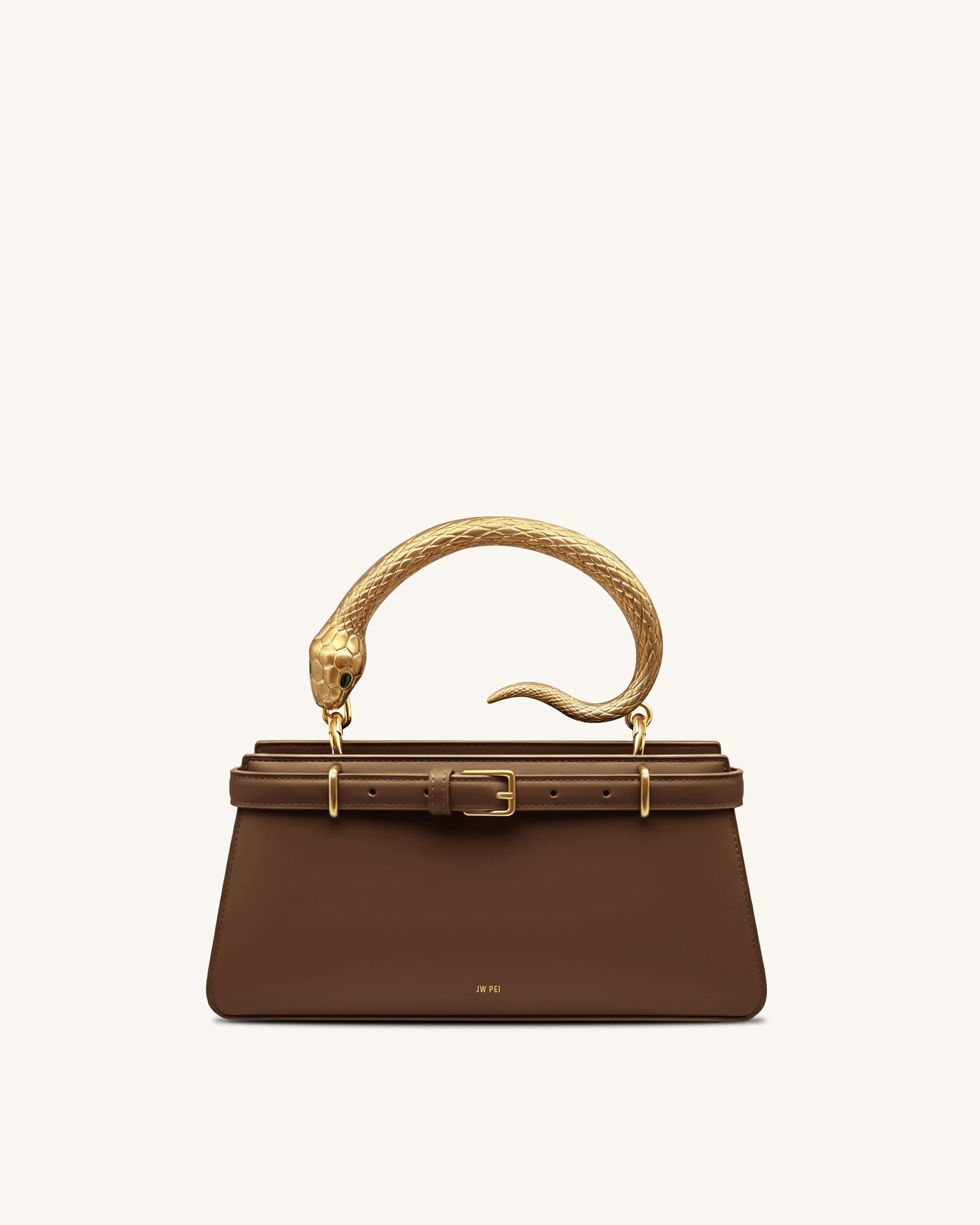 Elena Snake Handle Top Handle Bag - Dark Brown