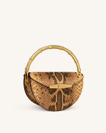 Sylvie Snake Print Half-Moon Top Handle Bag - Yellowish Brown