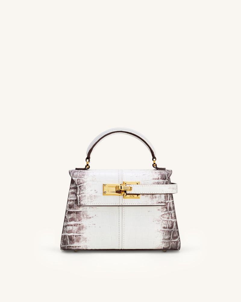 Elise Top Handle Bag - White Croc