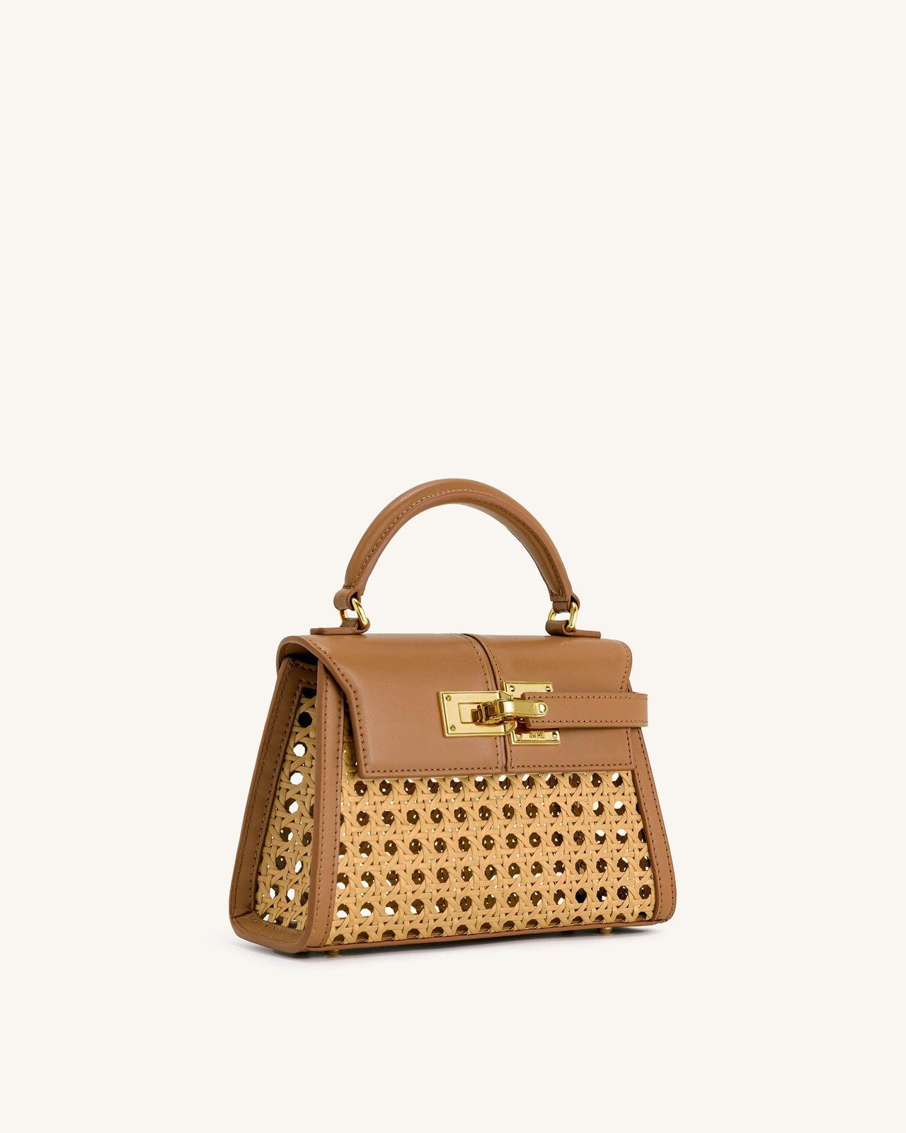 Elise Faux Bamboo Woven Top Handle Bag - Brown